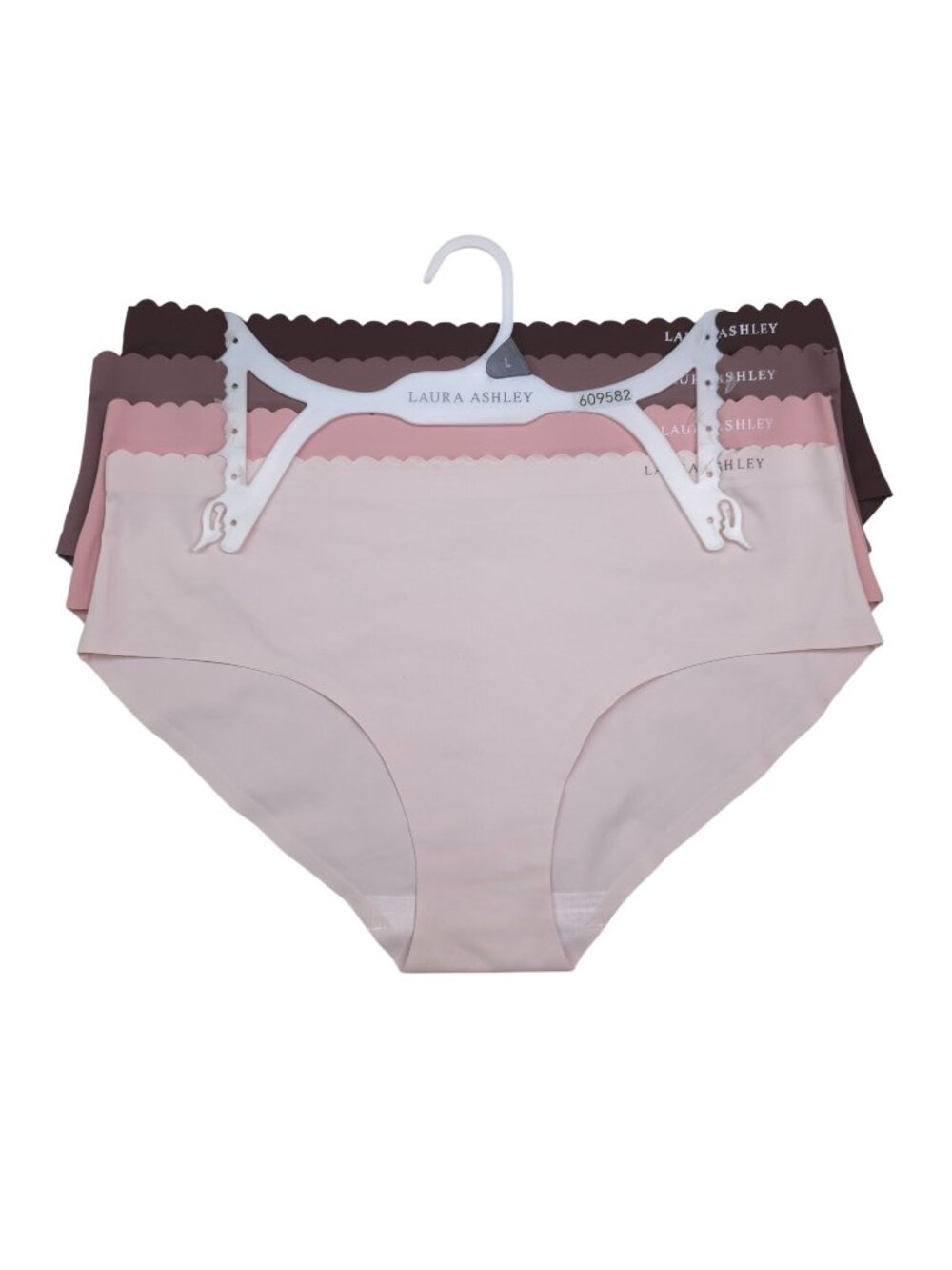 Laura Ashley Womens L No Show Briefs 4-Pack Scalloped Waistband Nylon/Spandex